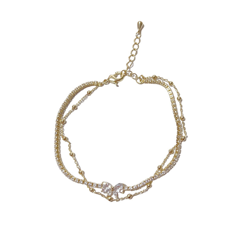 The new summer fashion, light luxury and high-end double-layer full diamond bow bead bracelet is exquisite, versatile and super dazzling Item Picture