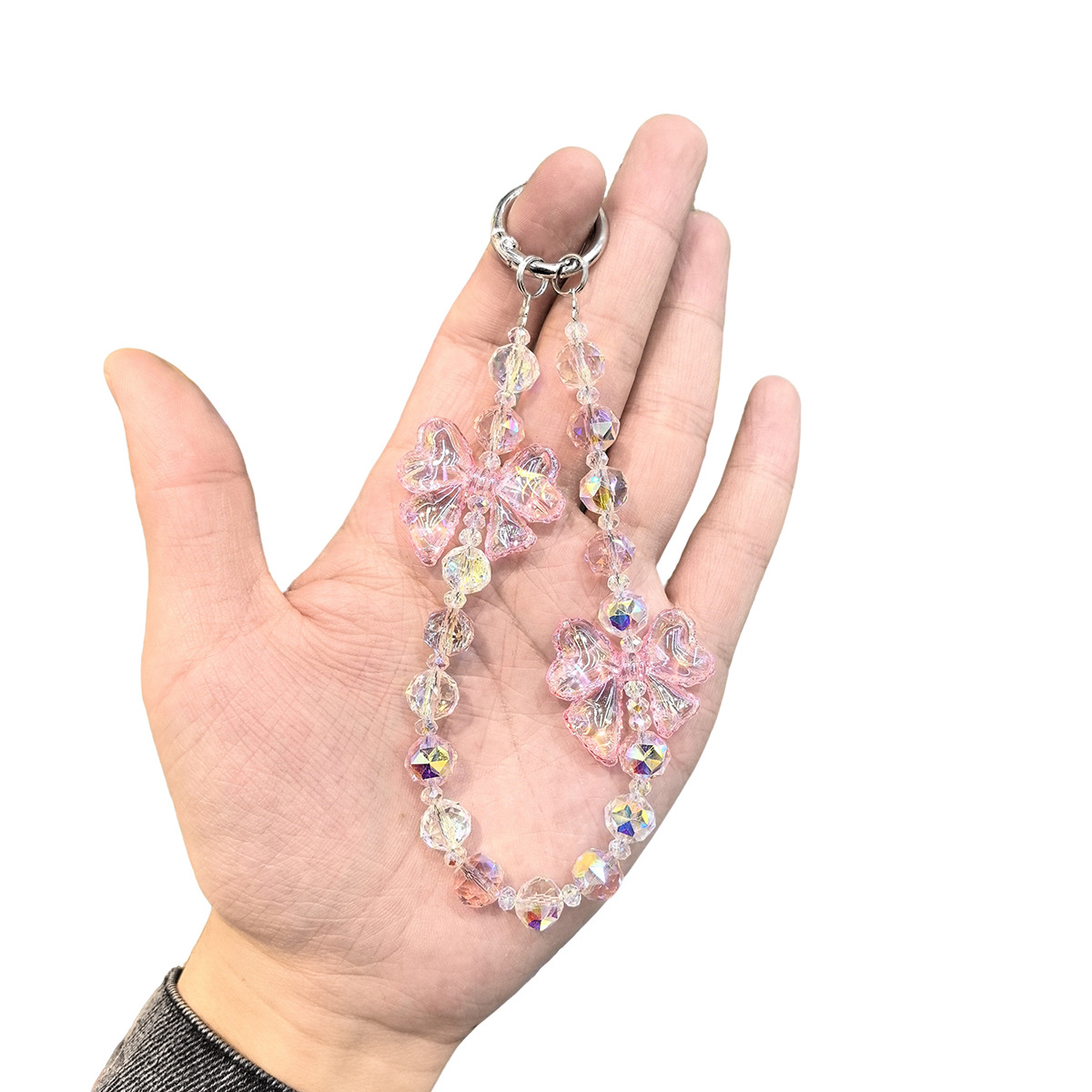 Exquisite handcrafted acrylic butterfly phone chain, crystal beaded pendant, fashionable pendant chain, keychain, bag pendant for women