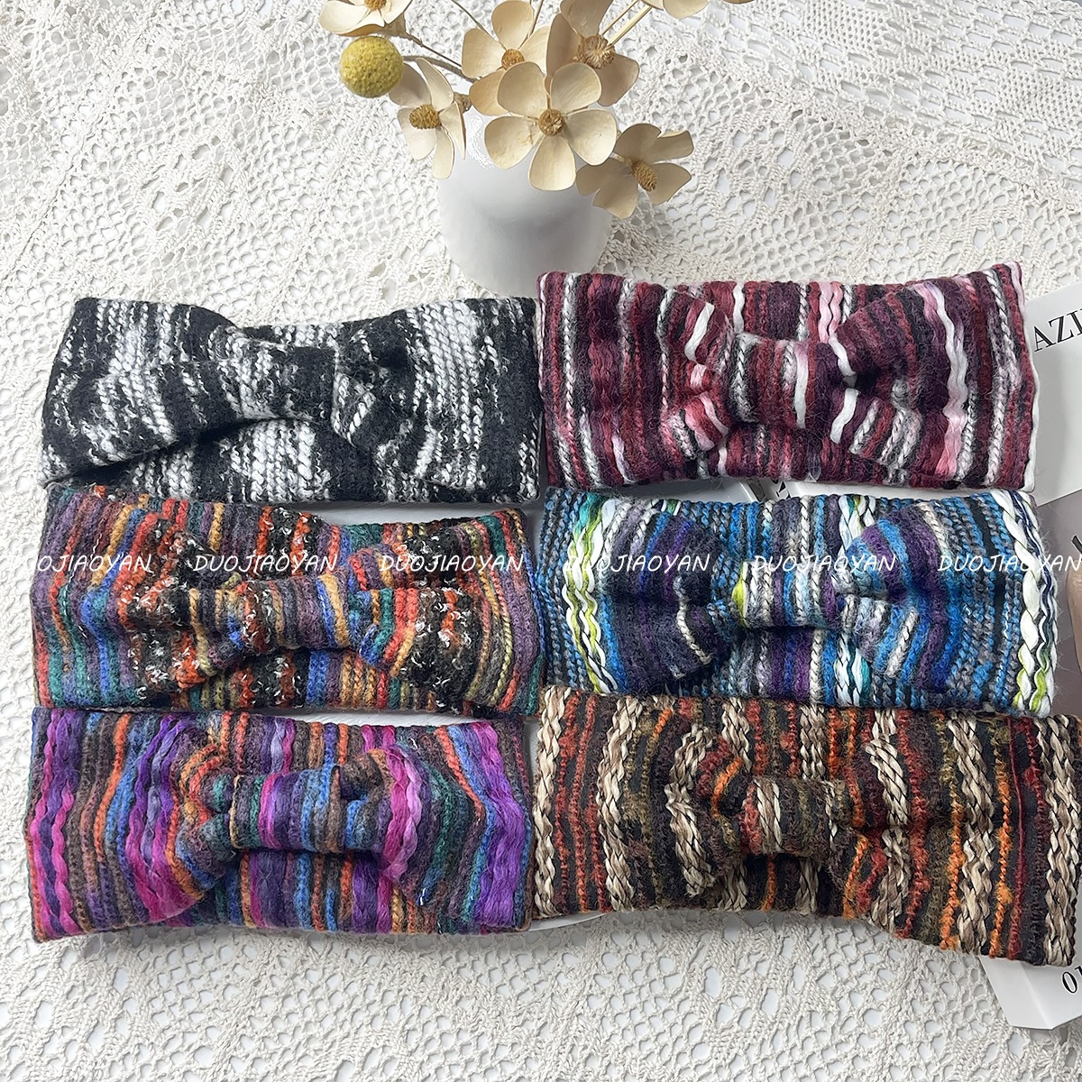 The new autumn and winter colorful woolen hair band is a popular choice for women. It features a knitted warm headband with a wide edge and elastic windproof hair tie Application Scenario