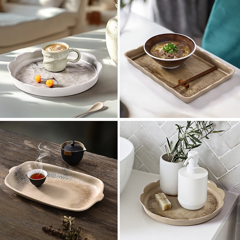 Mountain and field style melamine trays, household trays, living room tabletop, tea trays, storage trays, restaurant commercial trays wholesale Application Scenario