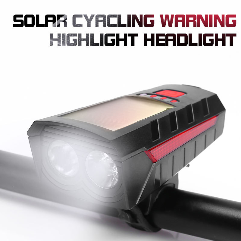 Cross-border solar led bicycle light, charging vehicle headlight, battery level indicator, power bank horn light