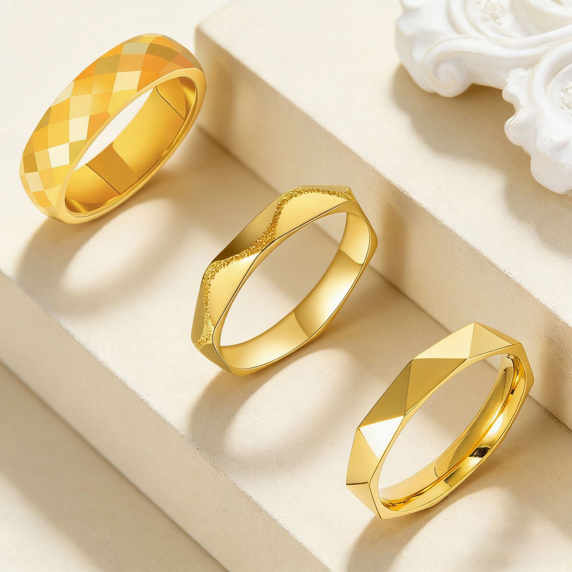 Wholesale of new cross-border women's set rings with a simple InS-style cut surface and geometric multi-faceted accessories