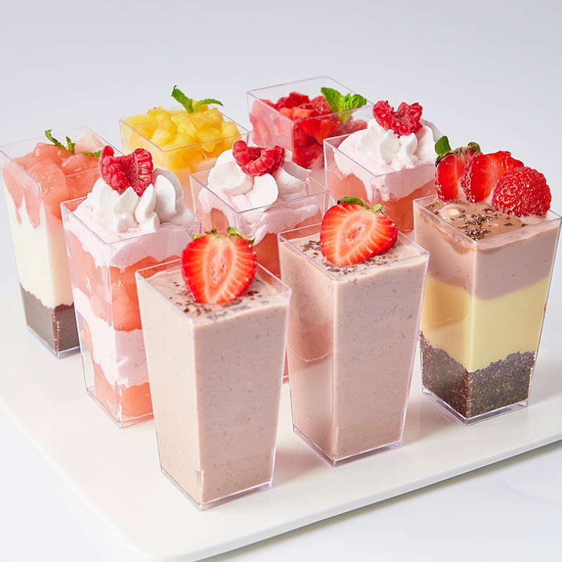 Disposable 3OZ square cup, mousse cup, plastic transparent square cup, pudding dessert cup, cross-border set with spoon and lid Specification image