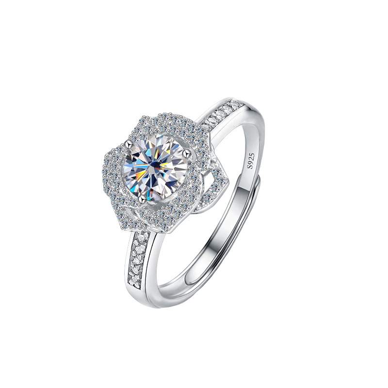 Zhuoheng Select s925 all-silver Moissanite diamond, an imported Moissanite open-mouth ring from the United States, a popular diamond ring live-streamed on Douyin and Kuaishou Application Scenario