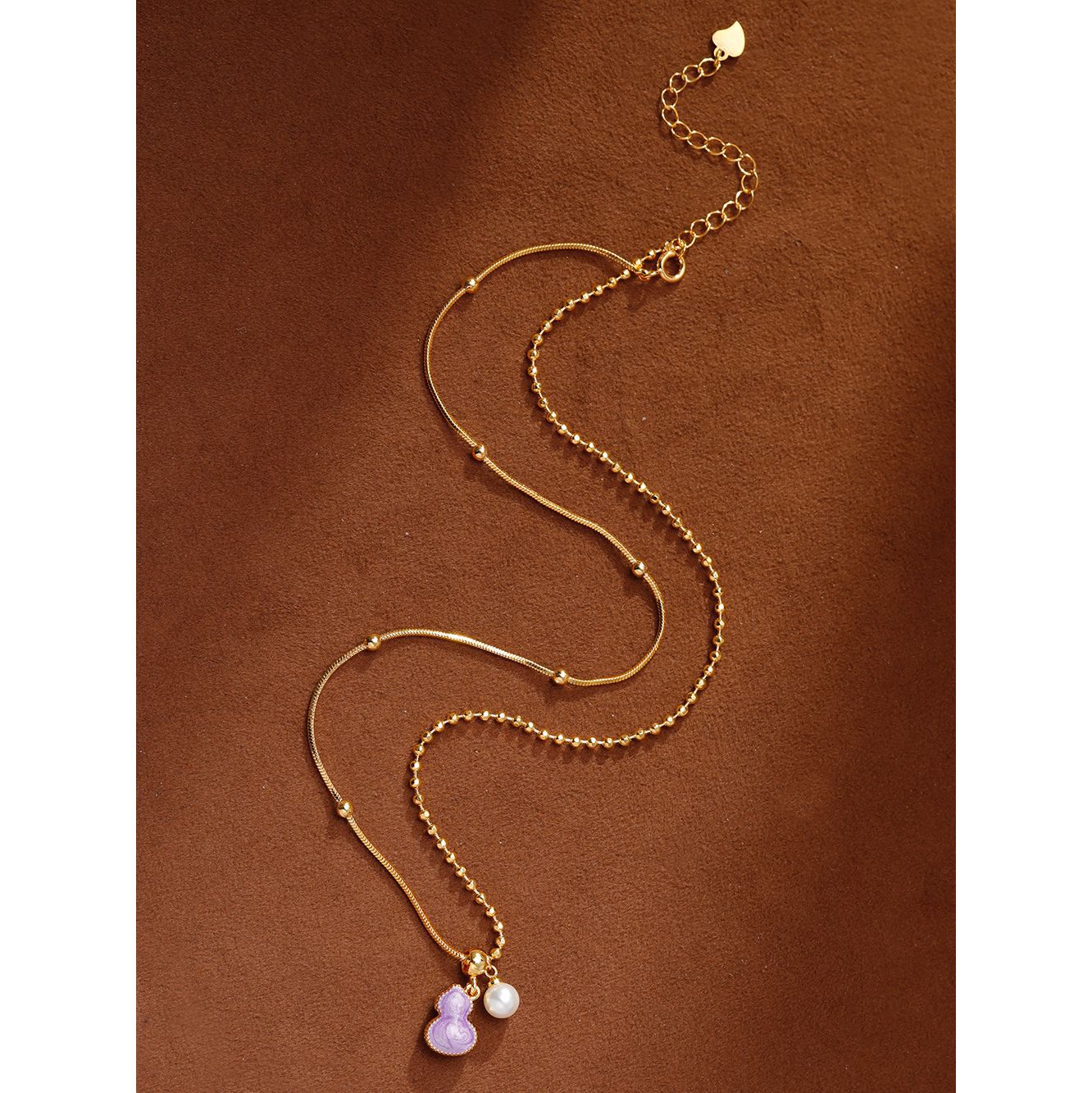 Hyacinth enamel pearlescent purple mother-of-pearl double-sided gourd pendant necklace, a best-selling female Douyin necklace, 2025 new style collarbone chain details Picture