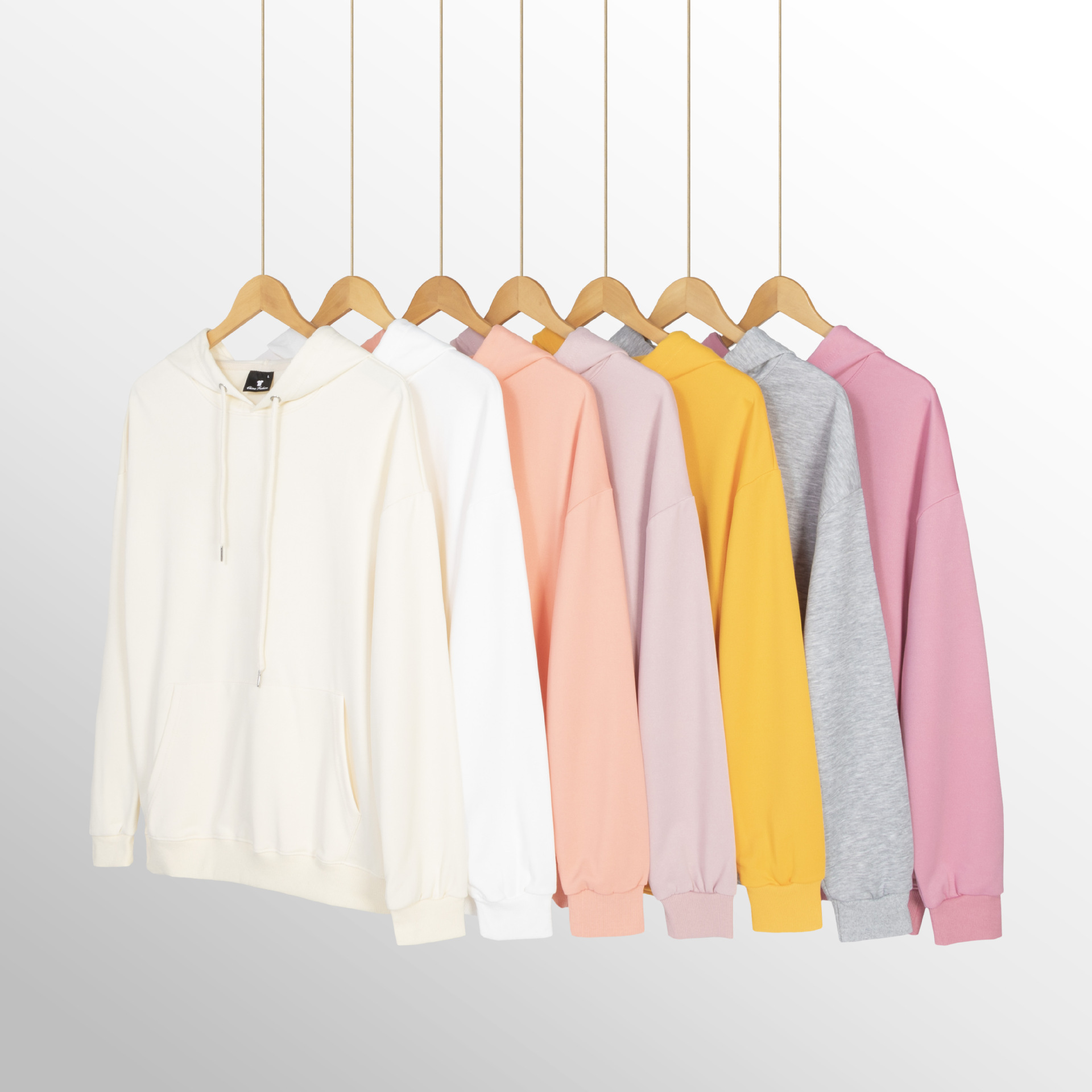 Cross-border Amazon Spring and autumn off-the-shoulder loose polyester solid color hooded sweatshirts for men and women, couple pullover long-sleeved shirts details Picture