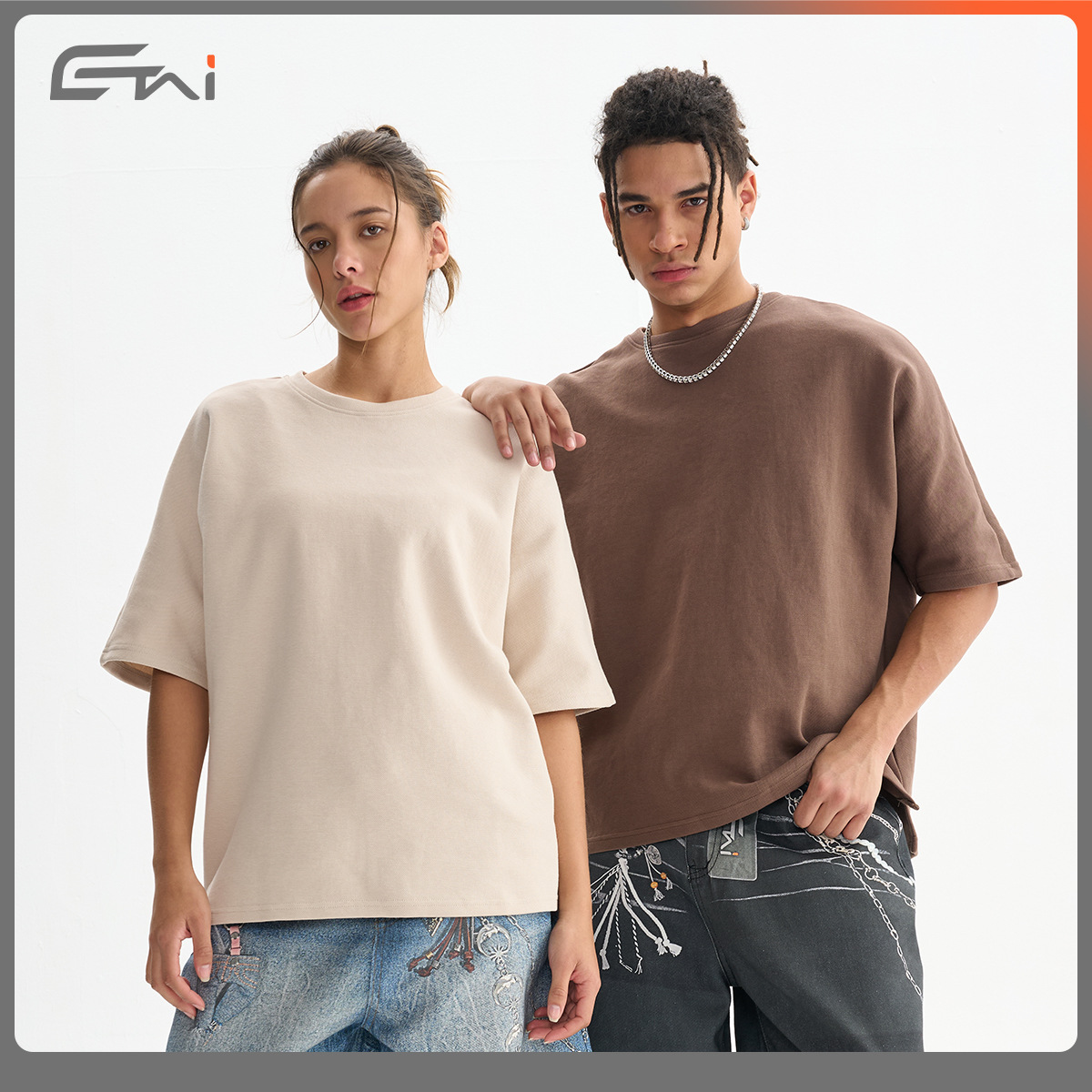 ETAI men's Wear: Trendy brand air layer bead ground one-sleeve loose short-sleeved T-shirt, high-quality solid color men's T-shirt details Picture