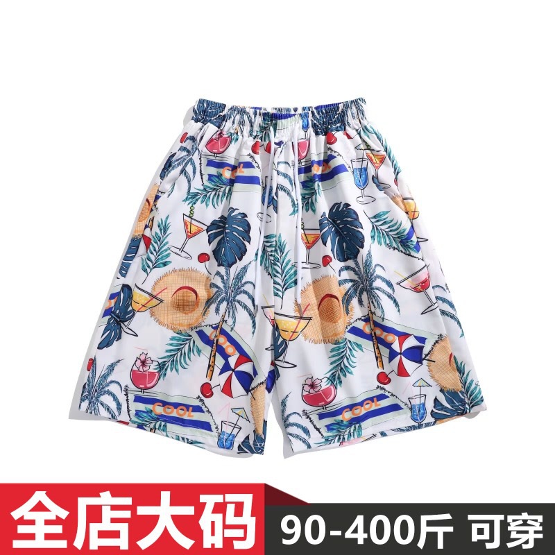 涂鸦印花速干短裤男夏季ins潮牌高街休闲沙滩裤胖子大码5五分裤子