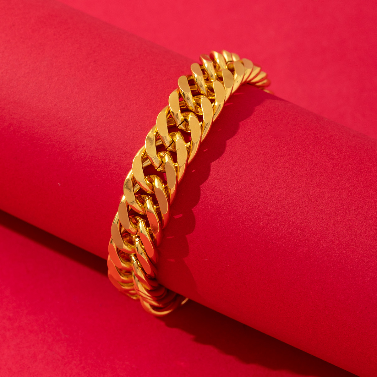 跨境沙金手链男士坦克链复古霸气福字铜镀金个性潮男饰品批发手工