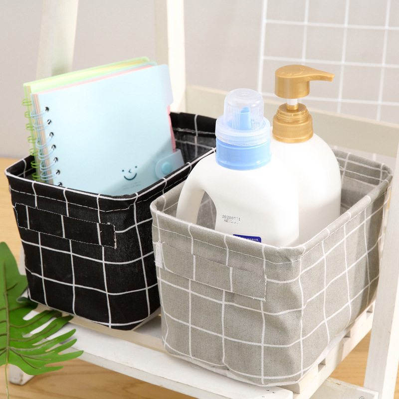 Fabric foldable storage basket, cotton and linen desktop storage box, waterproof miscellaneous and snack storage basket, storage box with hand-carry details Picture