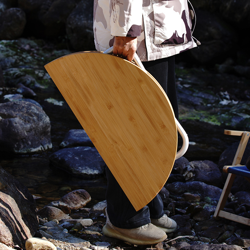 Simple foldable small round table, portable outdoor picnic and barbecue table, camping bamboo small table, coffee table, self-driving tour Application Scenario