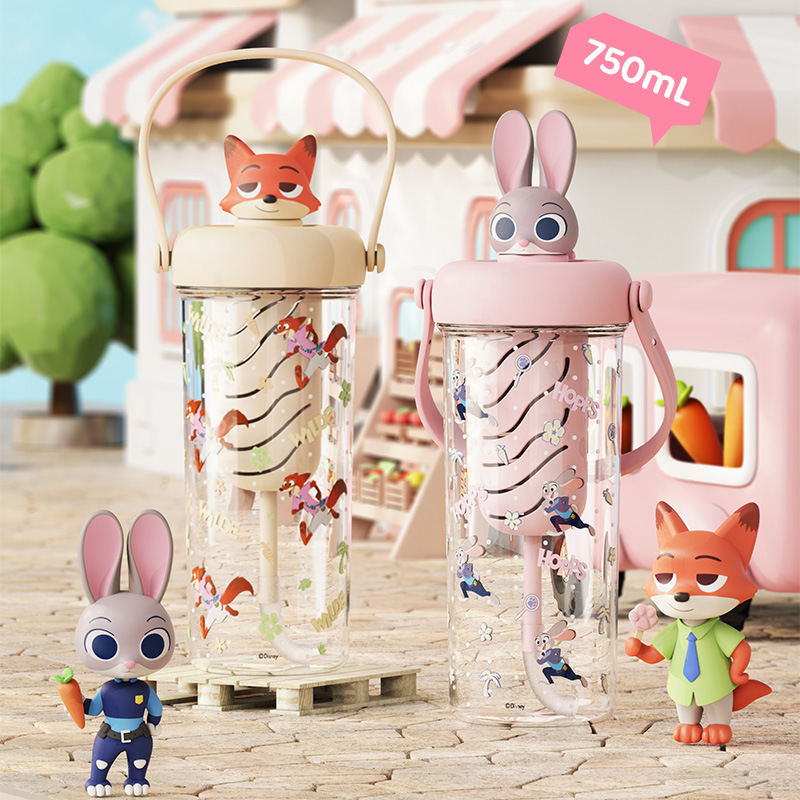 New Xiaoman doll fruit tea plastic cup, cute straw cup for primary school students, Le Si Double Drink, summer plastic water cup for school Specification image