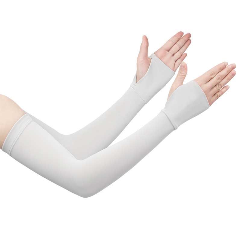 夏季防晒袖套户外旅游锦纶冰丝袖套跨境骑行运动遮阳护臂手套长款白底实物图