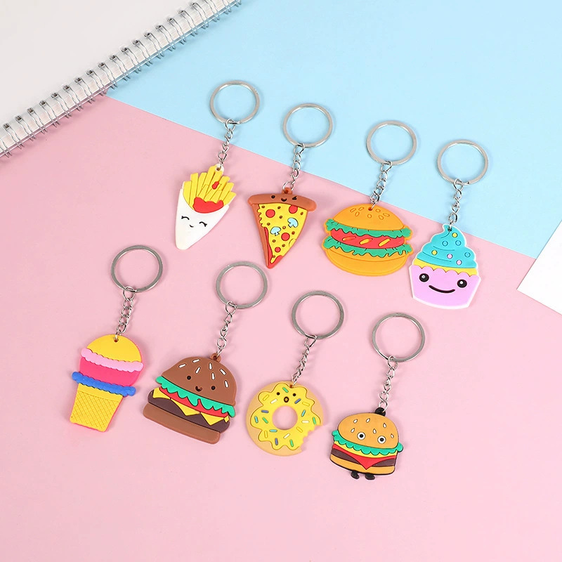 Doughnut keychain, doughnut decoration, PVC schoolbag decoration, PVC soft rubber keychain, hamburger and French fries keychain details Picture