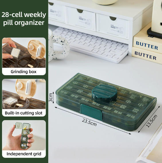 A simple portable medicine box for seven days a week, with large character reminders for taking medicine for three meals a day for the elderly details Picture