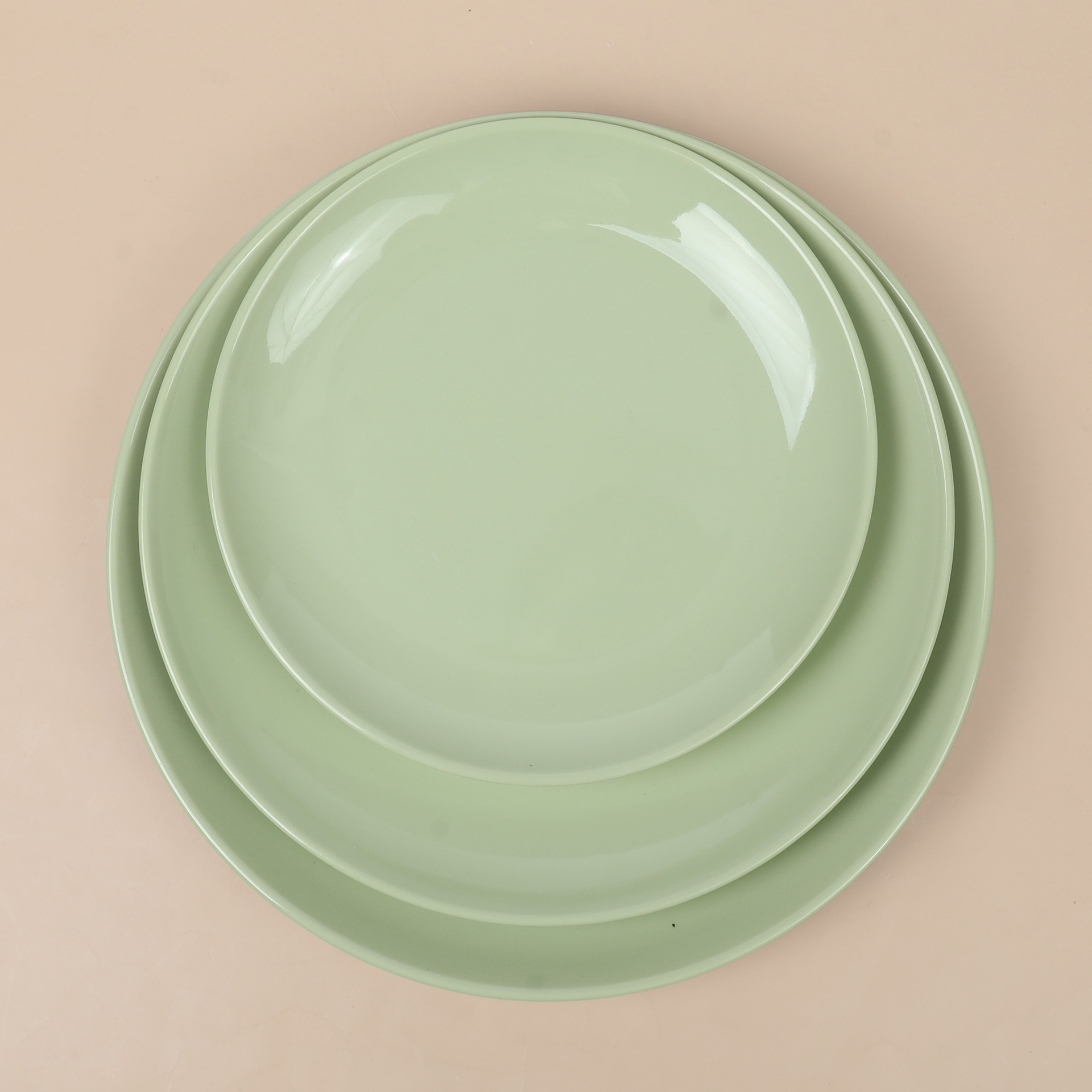 Wholesale of green round plates, melamine imitation porcelain flat plates, restaurant plates, hotel deep plates, round plates and stir-frying plates details Picture