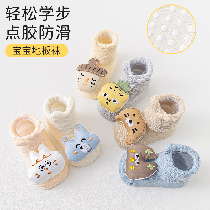 Baby socks, Class a cotton spring and summer new cartoon baby socks, glue anti-slip mid-calf newborn socks for 0-1 year old Specification image