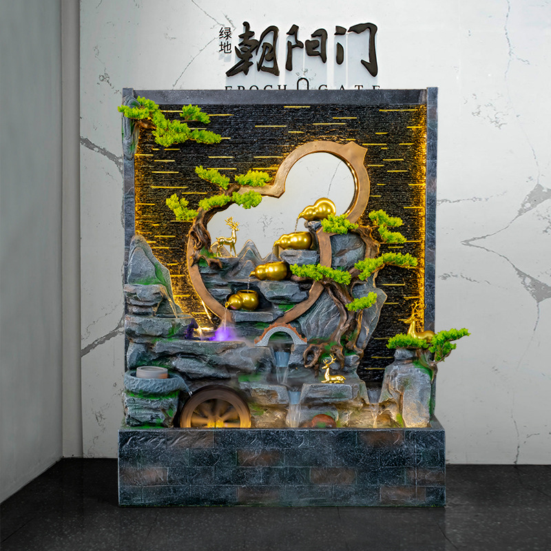Water curtain wall, flowing water screen, artificial rockery, fountain, circulating water feature, gourd decoration, wealth-attracting feng shui wheel, living room floor ornaments Specification image