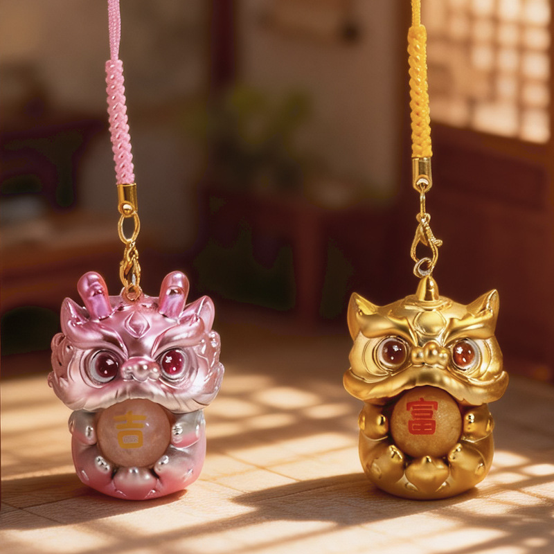 Wholesale of auspicious beast blessing energy pendant blind box, cartoon cute lion dance backpack decoration accessories, car and vehicle pendant details Picture