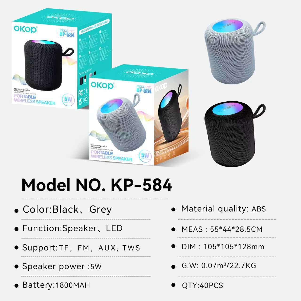 584 Bluetooth Speaker 2025 Cross-border Bestseller Small Wireless Seven-color Ambient Light Outdoor Portable Mini Speaker details Picture