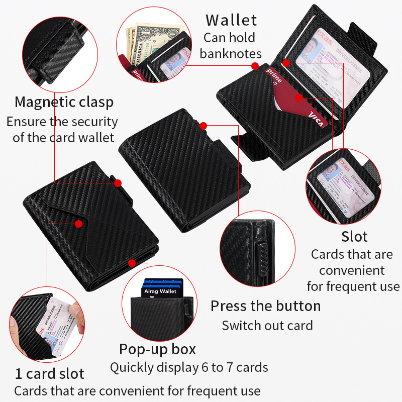 Factory direct delivery: Large-capacity aluminum alloy card box RFID men's wallet, popular women's magnetic document storage card case details Picture
