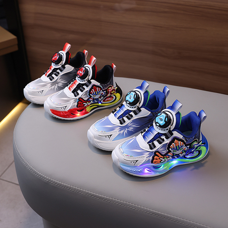 旋转扣小孩儿童鞋子男童运动鞋女童篮球鞋透气皮面软底防滑跑步鞋产品图