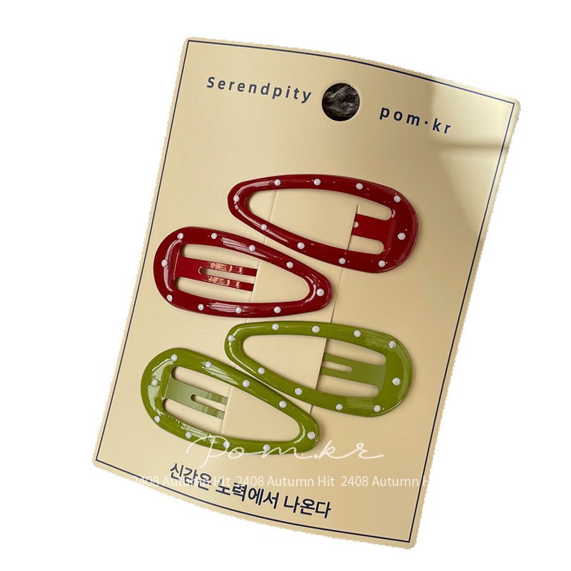 New Korean-style polka dot handcrafted hair clips for children, geometric side bangs clips, colorful sweet bye-bye clips for girls, Serendipity pom.kr multi-color hair clip set with polka dots Item Picture