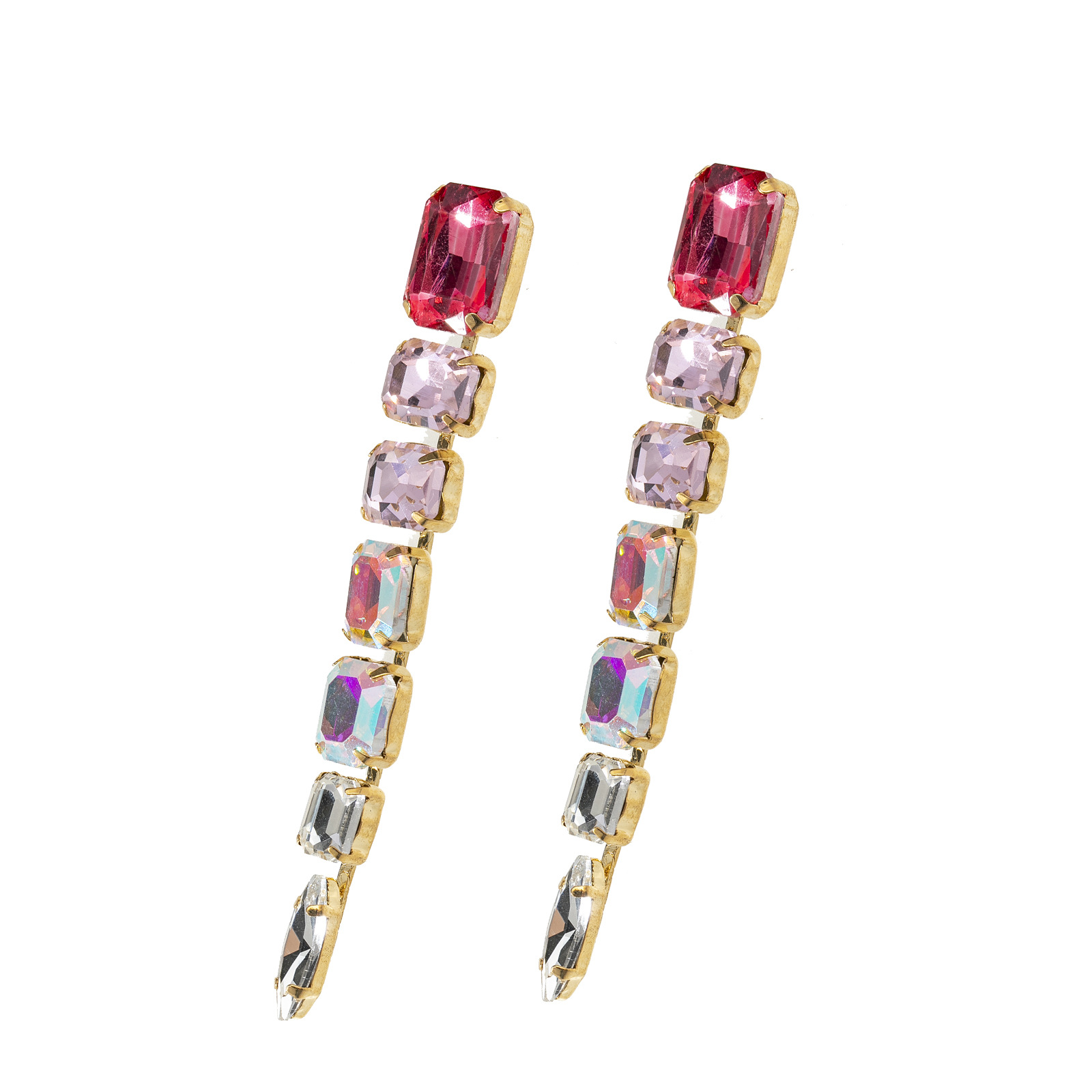 Cross-border European and American style exaggerated and trendy color diamond traceable earrings simple and exquisite high-end banquet dress accessories rhinestone earrings, long women's style elegant Specification drawing