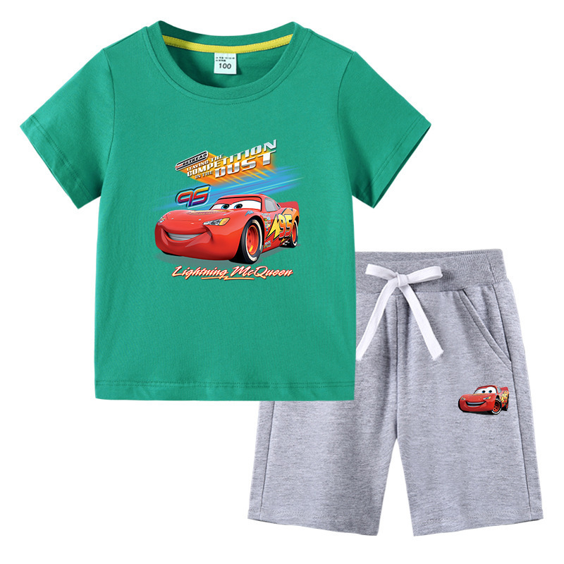 2023 Summer New Lightning McQueen Children's Wear ins Korean Version Cotton Children's short-sleeved and mid-length Pants two-piece set Item Picture