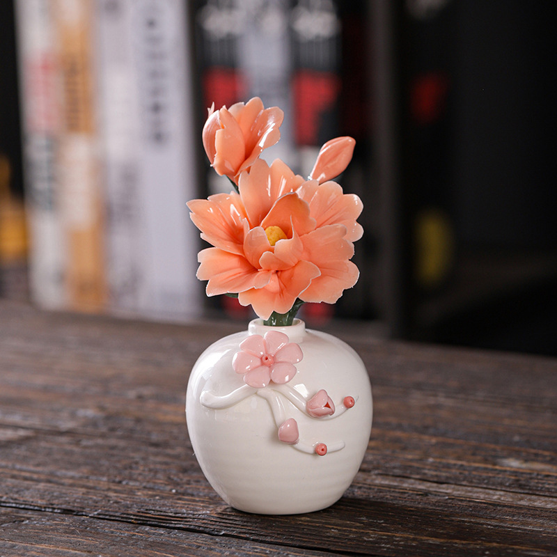 2025 Creative Ceramic Ornaments: Peony Porcelain Ceramic Flower Desktop Decorative Ornaments, Ceramic Flower Ceramic Ornaments, Home Ornaments, White porcelain Specification image