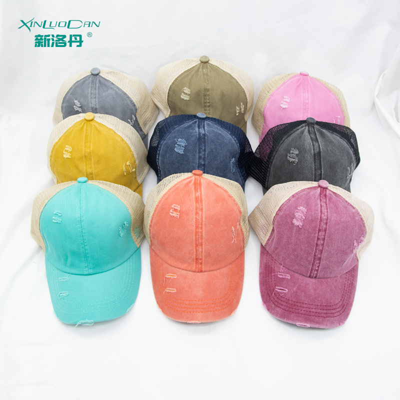 Best-selling factory direct sales and wholesale of cross-ponytail baseball caps for women's export, spring, summer and autumn sun protection, washable and perforated mesh caps Specification image
