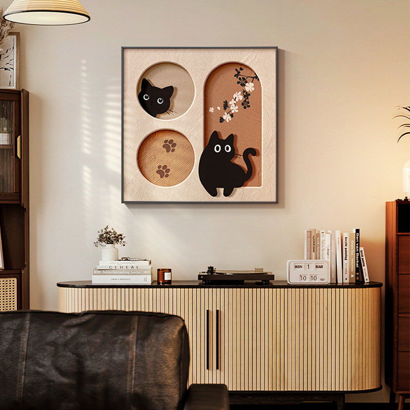 法式奶油风客厅装饰画小众艺术装饰画猫咪中古风挂画卡通卧室壁画产品图