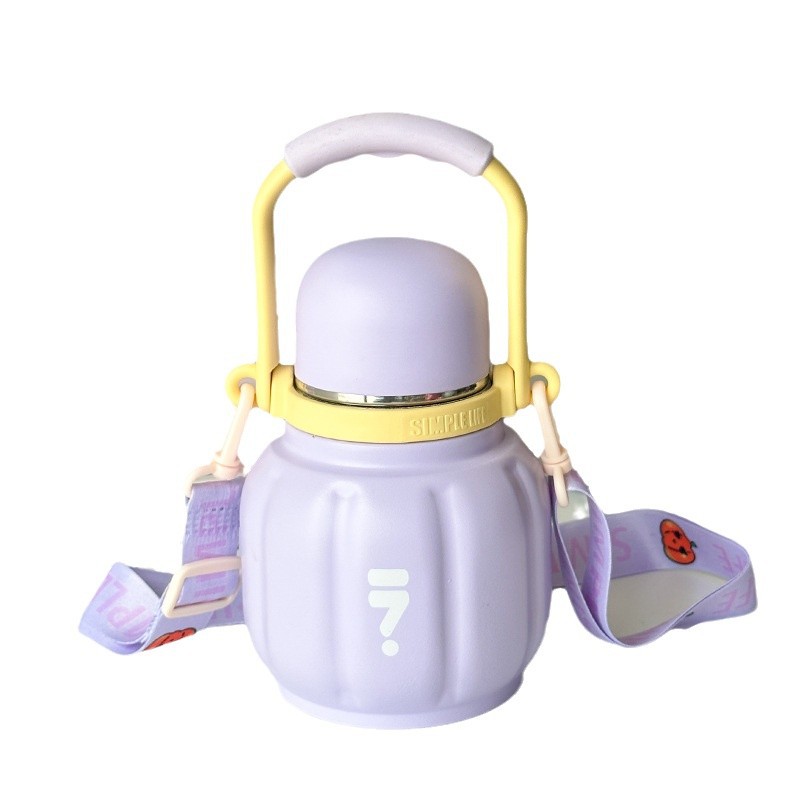 新款网红南瓜杯大肚手提便携保温杯迷你可爱大容量保温杯大肚杯白底实物图