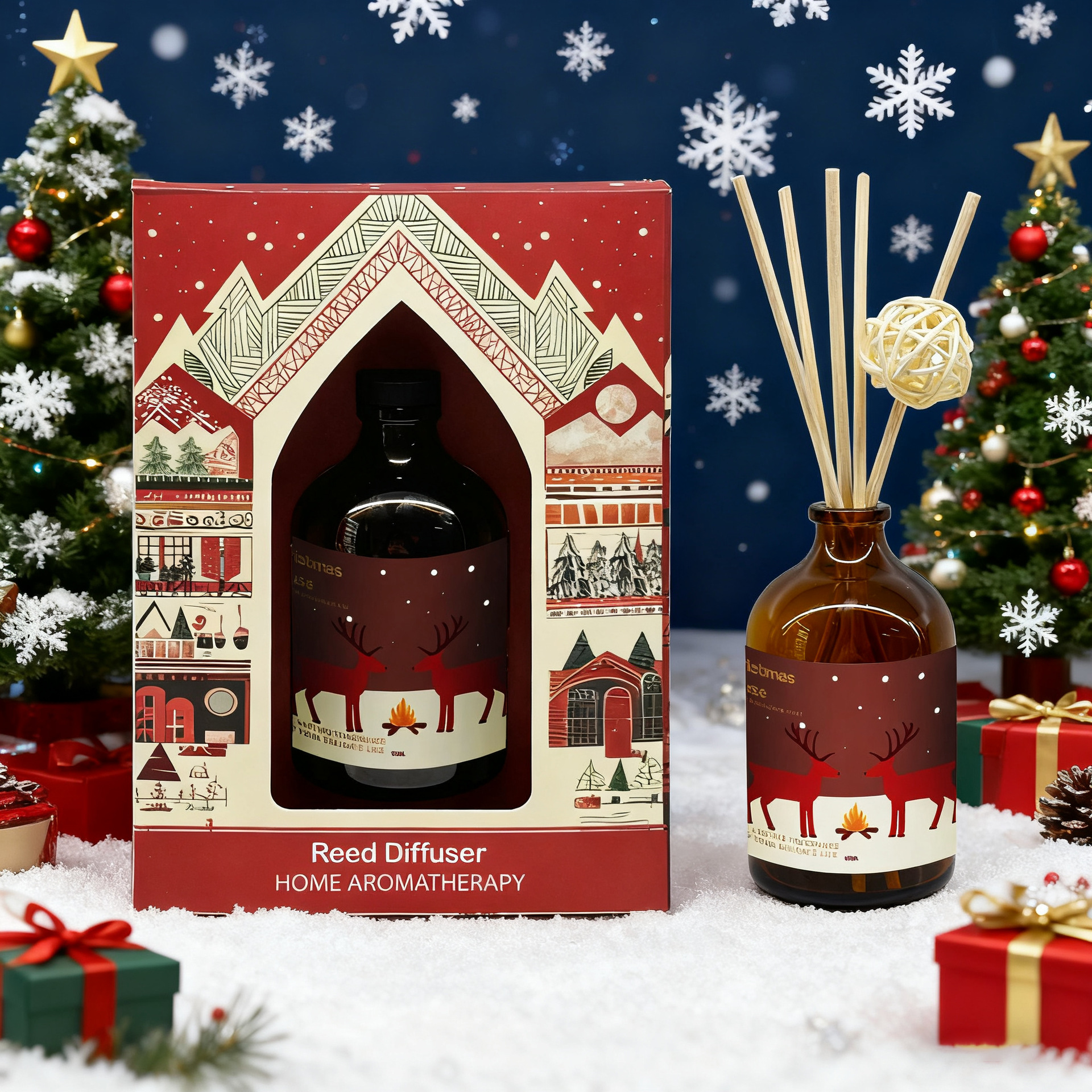 Cross-border Christmas Aromatherapy 100ml, Bedroom Air Fresh Aromatherapy Essential Oil, Long-lasting Fragrance Liquid, Flameless Rattan Aromatherapy details Picture