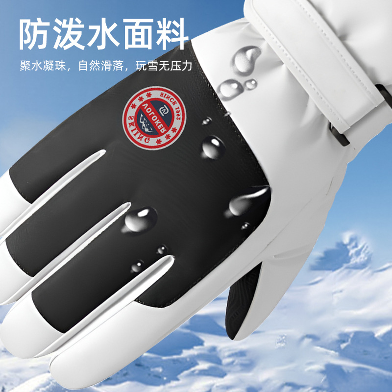 Wholesale of winter ski gloves, outdoor fleece warm electric bike riding gloves, anti-slip and waterproof touch screen gloves details Picture