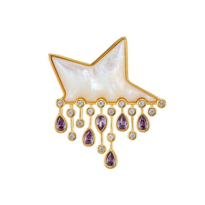 Original design natural mother-of-pearl star raindrop brooch, fashionable, light luxury, dynamic design, delicate and versatile brooch Item Picture