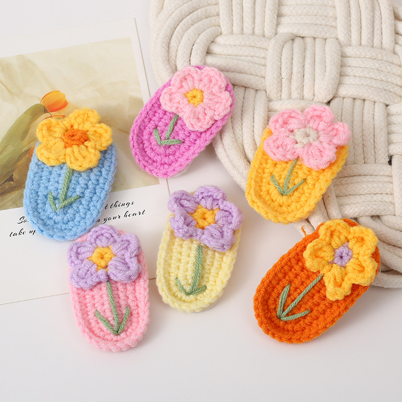 Diy一朵小花bb夹 夏日清新边夹可爱花朵毛线编织发夹头饰发饰女产品图