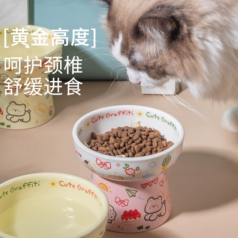 Creative graffiti style pet bowls, household cat bowls, dog bowls, cat drinking bowls, ceramic cat and dog basins, high appearance level food basins details Picture