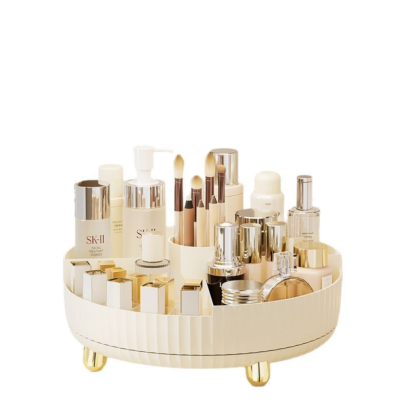 Wholesale cosmetics storage boxes, large-capacity, rotatable desktop for home use, plastic shelves for skin care products, eye shadow and lipstick Item Picture