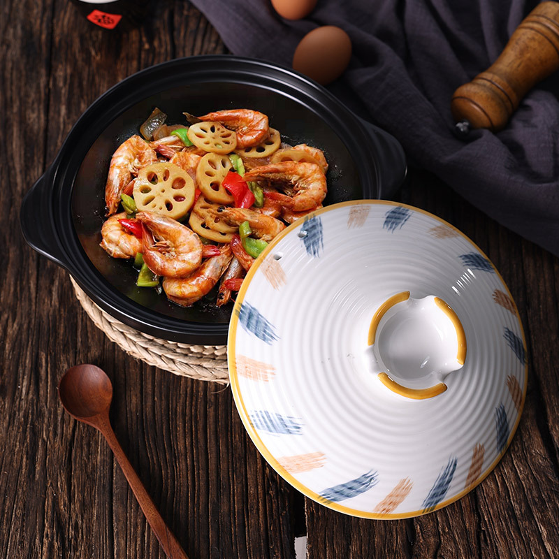 Ceramic hotel and restaurant gas stove special fish head pot clay pot commercial small flat bottom high-temperature resistant 煲仔饭 shallow pot Application Scenario