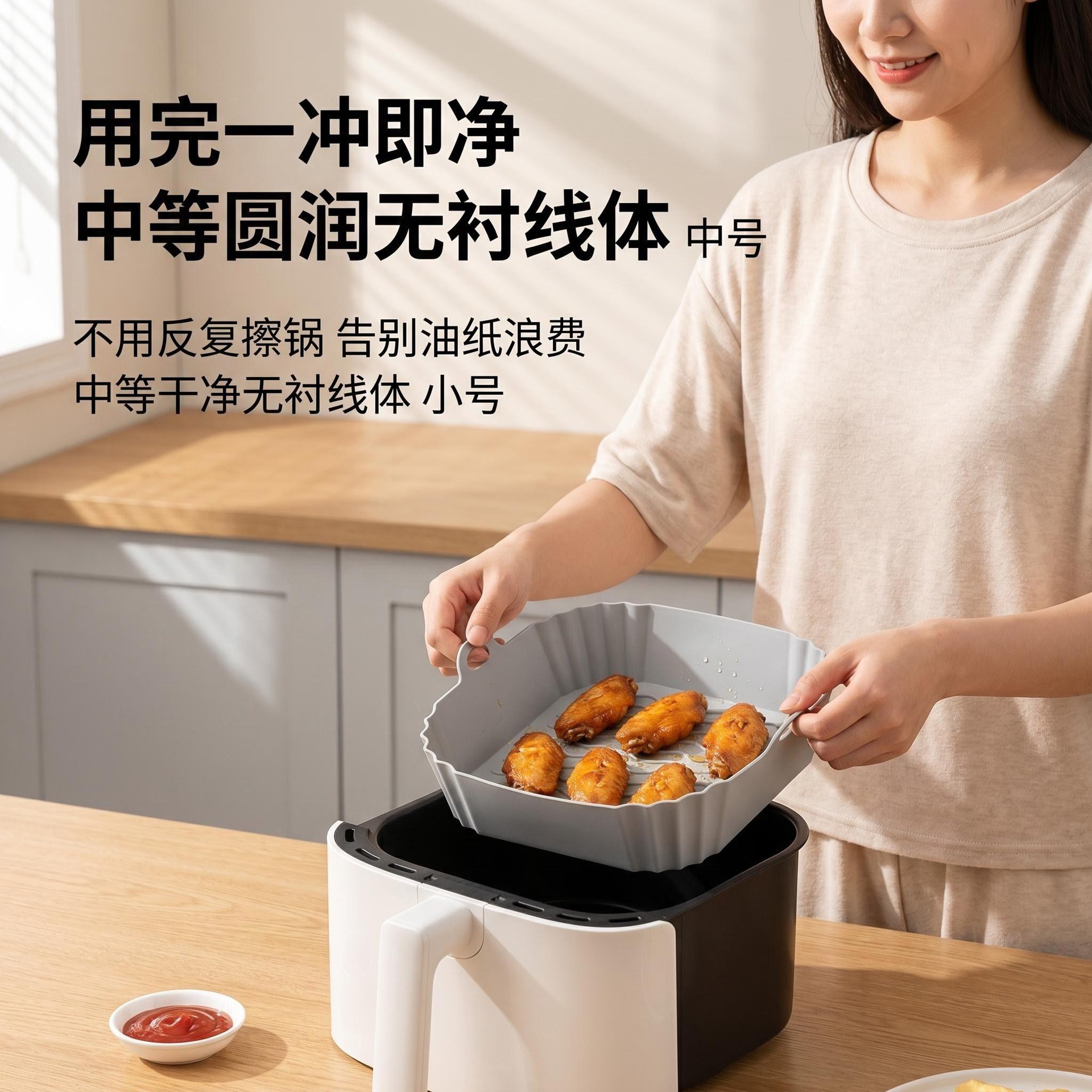 temu跨境空气炸锅硅胶烤盘圆形烘焙烤盘家用空气炸锅硅胶垫细节图