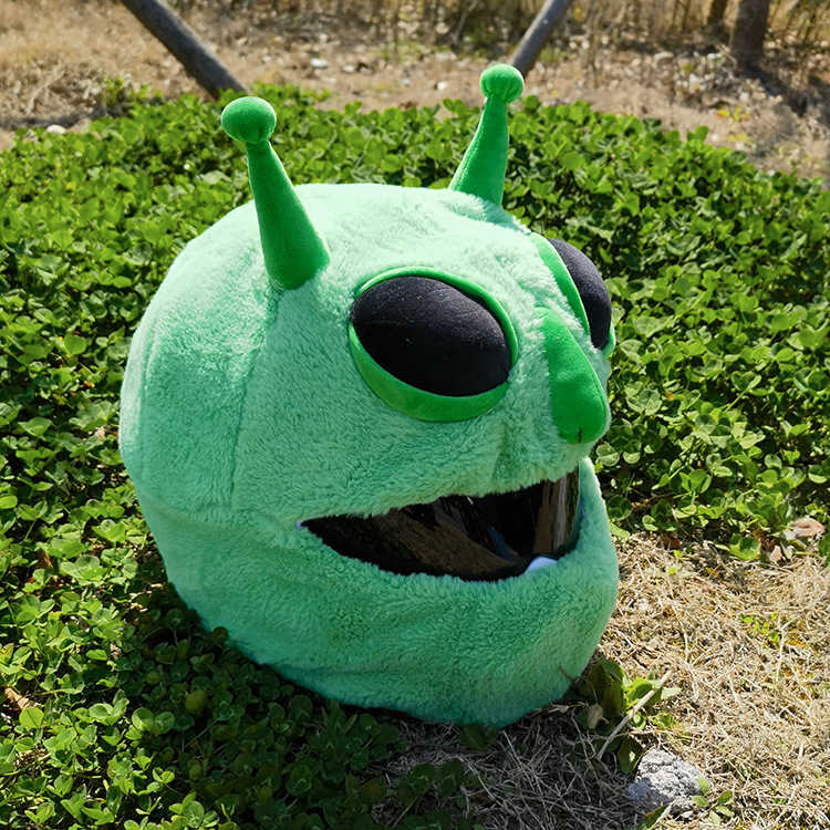 Motorcycle helmet decorative cover, rabbit fur cute green monster cartoon riding mask, motorcycle cover rabbit fur warm mask Specification image