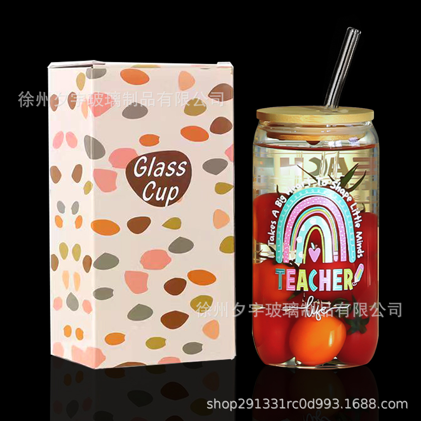 跨境亚马逊新款网红可乐杯16oz梅森杯竹盖玻璃杯饮料果汁杯带吸管产品图