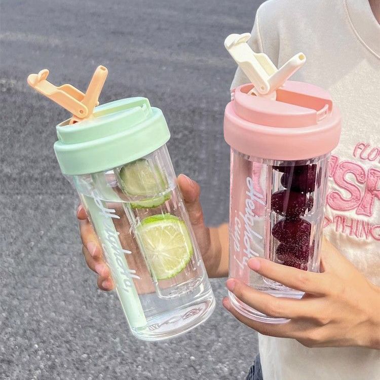 High appearance level high-temperature resistant water cup for girls, new straw cup, portable tea-water separation plastic water cup for male and female students Specification image