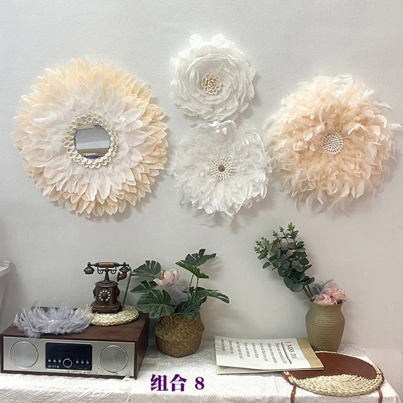 ins羽毛墙面装饰网红遮丑壁饰美容院服装店北欧创意成品床头客厅