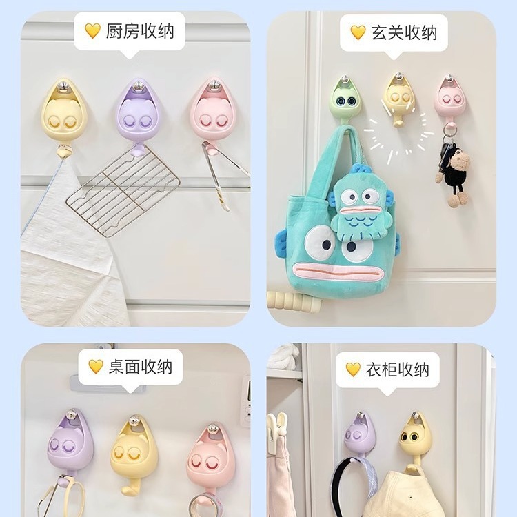 Original cross-border export of cartoon cat sticky hook, blinking hook, non-drilling magnetic bathroom storage, schoolbag and coat hook Application Scenario