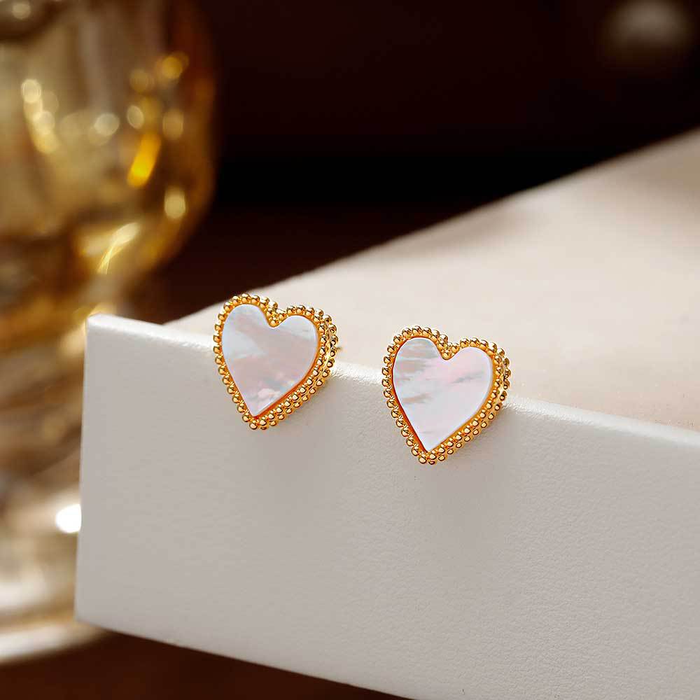 Hyacinth Lace heart-shaped stud earrings, natural white mother-of-pearl earrings, 2026 live-streaming bestsellers, light luxury, high-end and elegant earrings Specification image