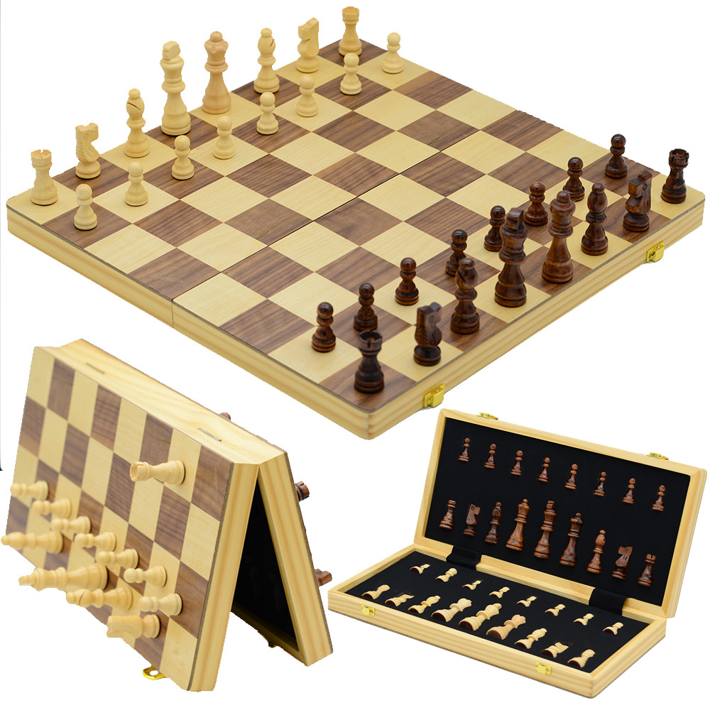 Board game toys, magnetic borderless chess, made of pine wood, 39cm, double rear foldable cross-border international chess