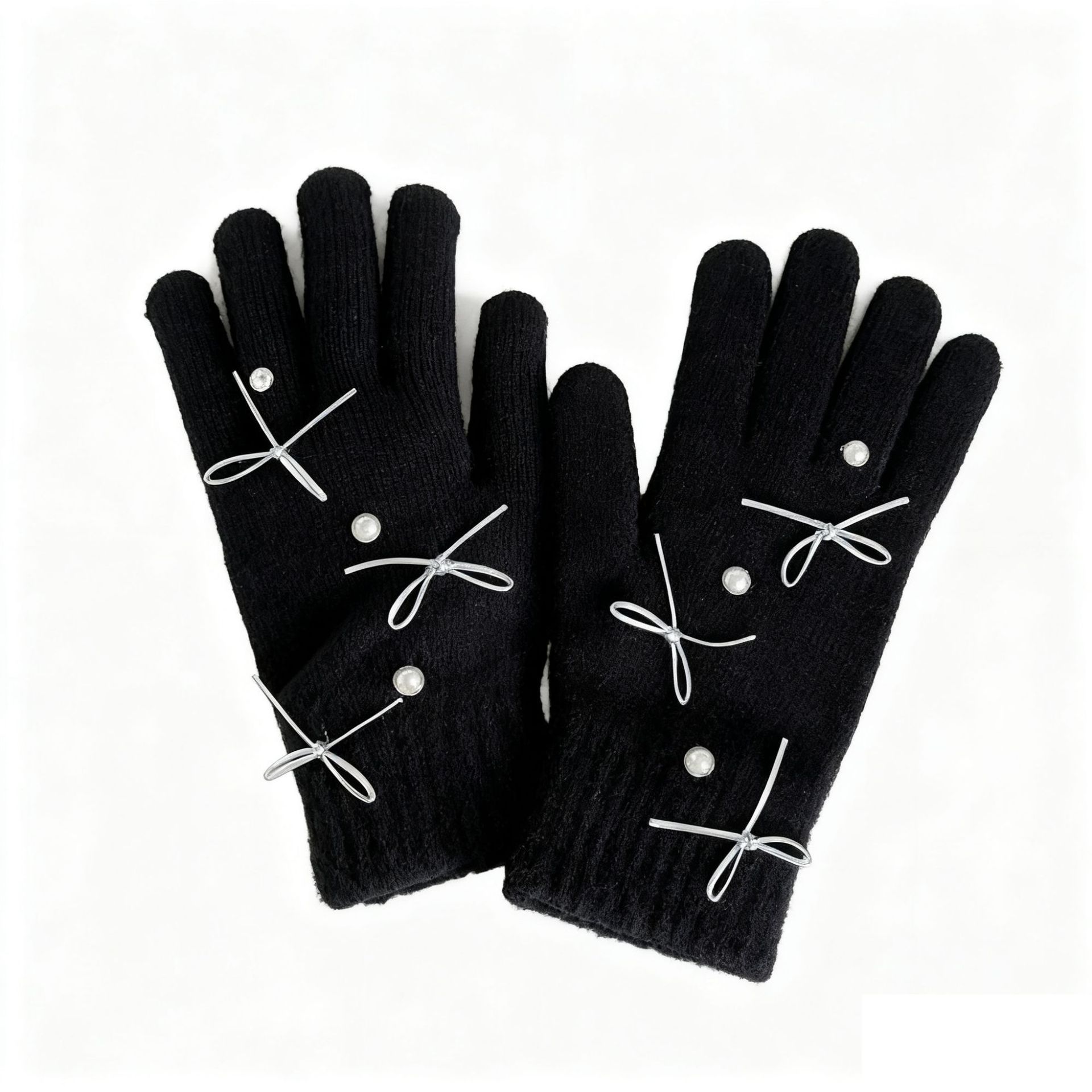 Ins-style touch screen split-finger knitted gloves for women to keep warm in autumn and winter, and sweet gloves for students to commute and ride while keeping warm Item Picture