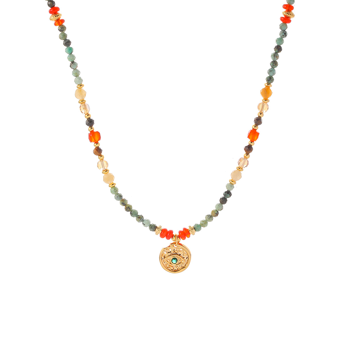 NALA娜啦新中式项链配饰女自然石串珠恶魔之眼吊坠项链轻奢小众白底实物图